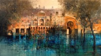 A. Q. Arif, 24 x 42 Inch, Oil on Canvas, Citysscape Painting, AC-AQ-324